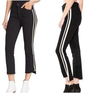 Mother Insider Crop Step Fray Guilty Racer Black White Stripes Denim Jeans 29
